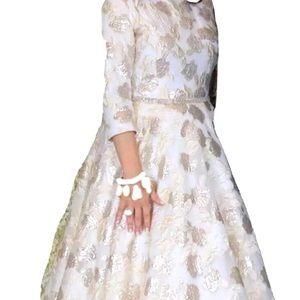 Glamorous Gold Cream Wedding Dress Ball Gown with Leaf Pattern fits Size 10-12